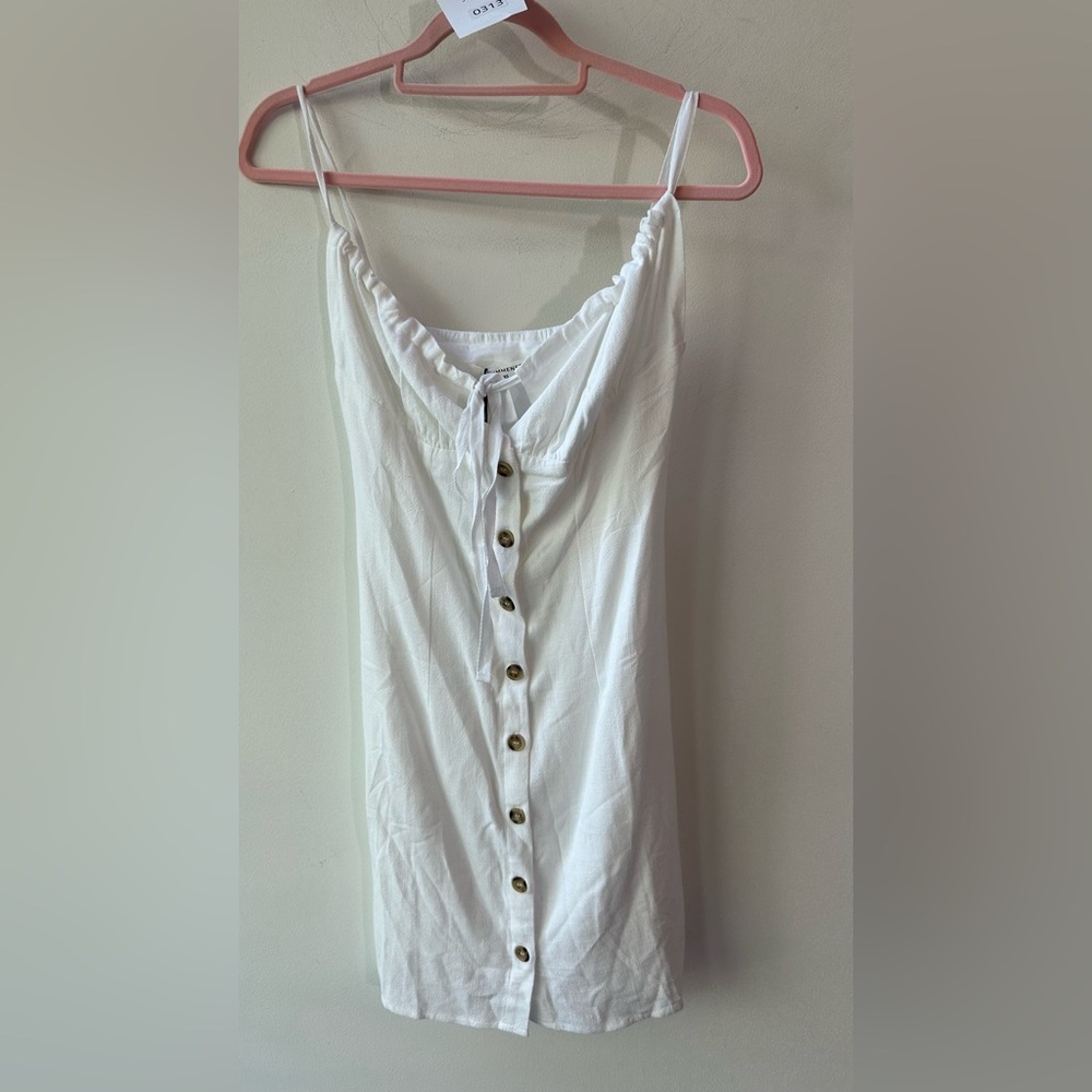 Commense, White Linen Blend Button Front Mini Dress, Size small | 0313 - Picture 5 of 7